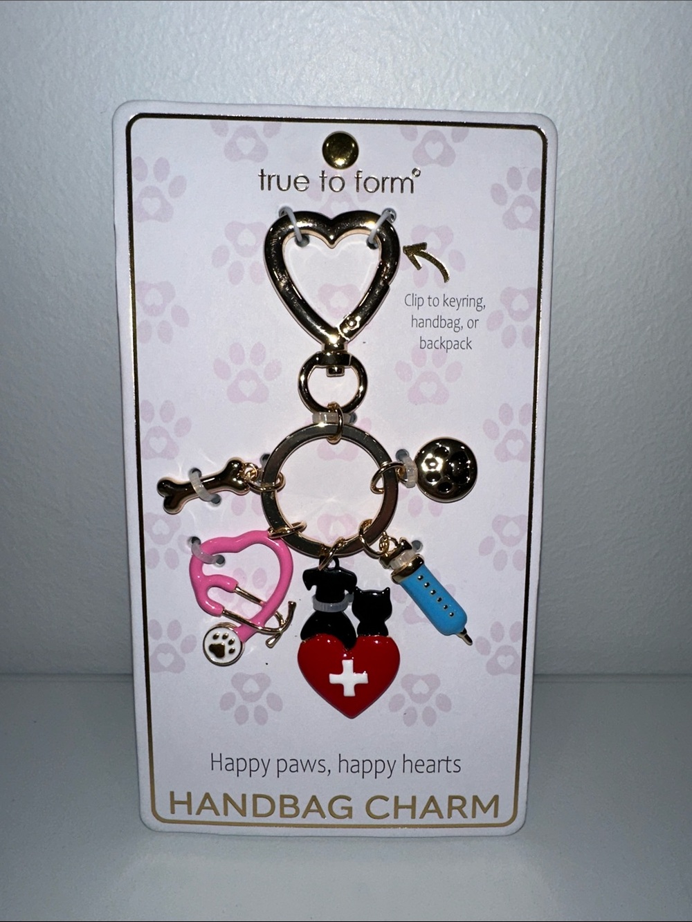 true to form Gold Tone Enamel Animal Hospital Worker Vet Bag Keychain Charm
